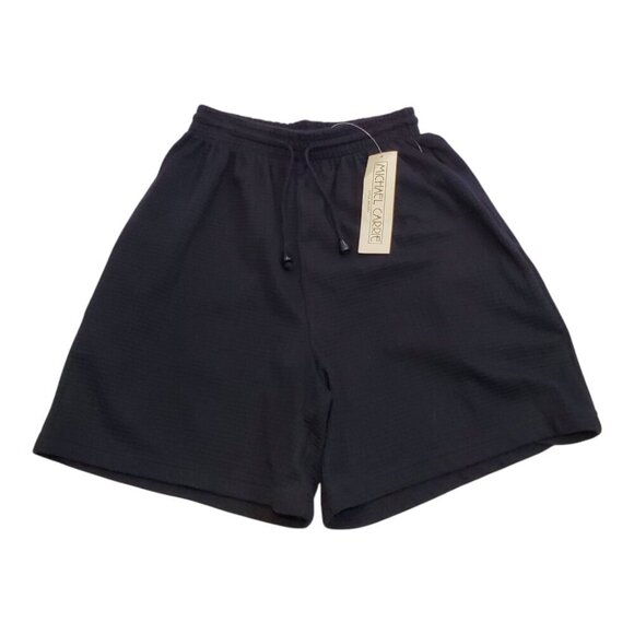 NWT MICHAEL CARRIE SZ M High Waisted Wide Leg Black Waffle Textured Shorts - Picture 2 of 6